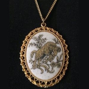 Vintage Pakula Aries Ram horoscope necklace